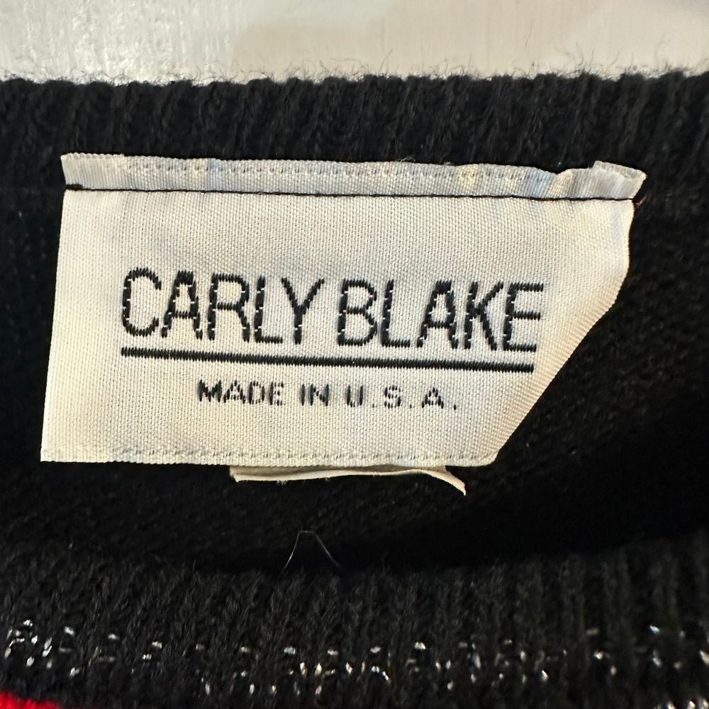 Carly Blake Vintage 90s Argyle Knit Sweater Women Black Red Sparkle 1X - Picture 3 of 6